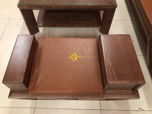 Bộ sofa góc nệm da chân vát nghệ thuật màu óc chó 5 món SFG017 - Hình ảnh 5