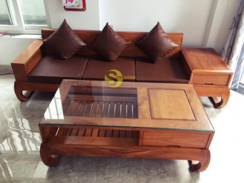 Bộ sofa góc nệm da chân vát nghệ thuật màu óc chó 5 món SFG017 - Hình ảnh 13