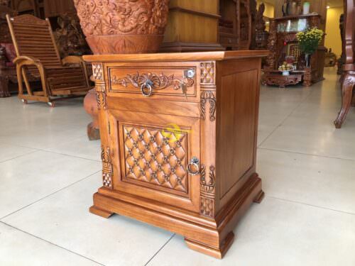 Tủ đầu giường gõ đỏ hoa mai TDG20 - Ảnh 13