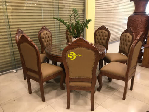 Bộ bàn ghế cổ điển gỗ gõ đỏ bọc nêm BBA2348T
