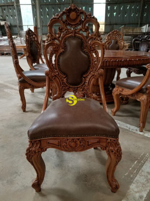 Bộ bàn ăn Sơn Đông cổ điển siêu phẩm bọc da bò xịn 8 ghế BBA124 - Hình ảnh 2