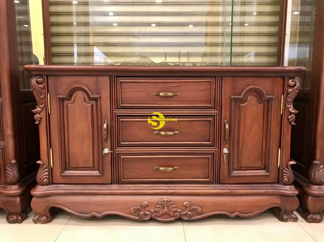 Tủ tivi kết hợp tủ rượu cổ điển gỗ gõ đỏ cao cấp - TTV49