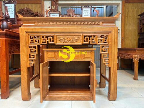 Bộ bàn thờ và tủ nhang gõ đỏ triện hoa sen 1,53m SD108 - Hình ảnh 2