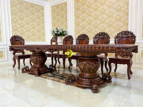 Bộ bàn ăn gỗ gõ đỏ cổ điển phong cách hoàng gia BBA121