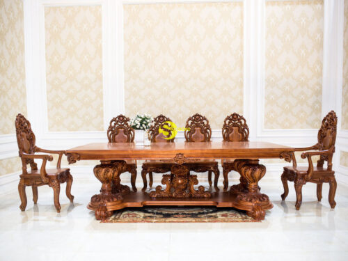 Bộ bàn ăn gỗ gõ đỏ phong cách cổ điển BBA799A