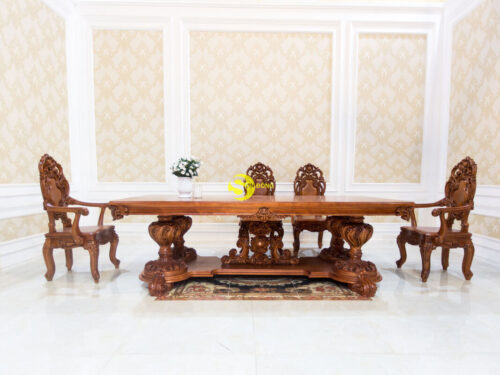 Bộ bàn ăn gỗ gõ đỏ phong cách cổ điển BBA799A