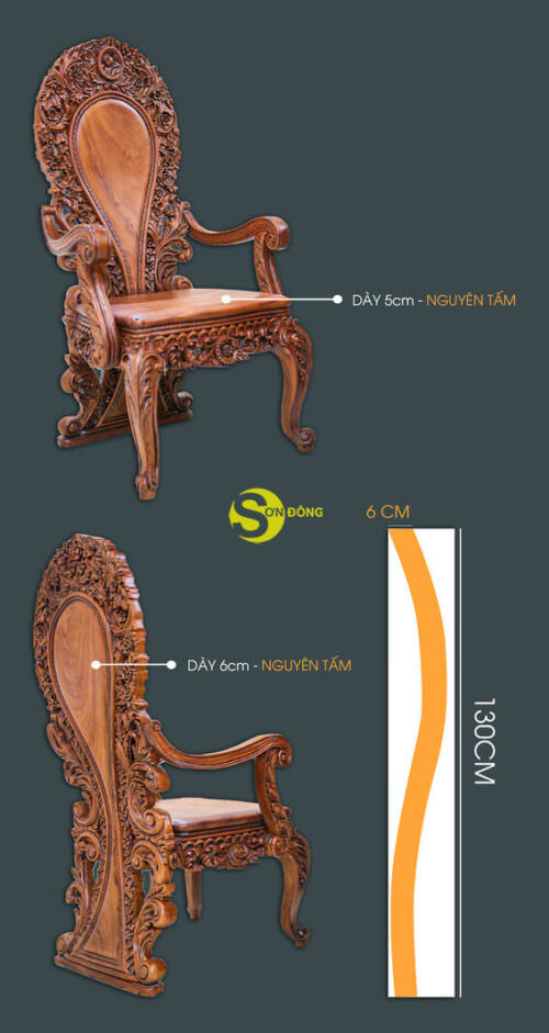 Ghế ăn hoàng gia Louis gỗ gõ đỏ GA088A