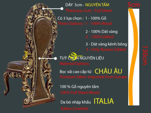 Ghế ăn hoàng gia Louis gỗ gõ đỏ GA088A