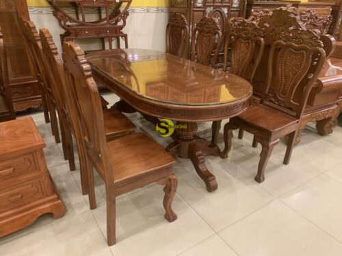 Bộ bàn ăn căm xe chim công 8 ghế bàn ovan BBA1178B - Hình ảnh 8