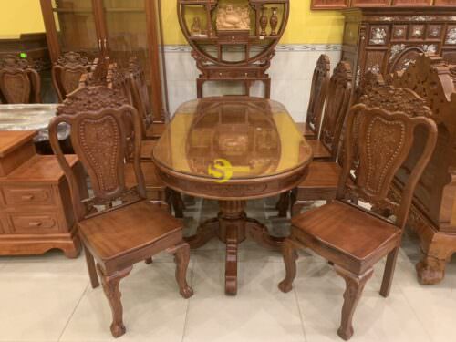 Bộ bàn ăn căm xe chim công 8 ghế bàn ovan BBA1178B - Hình ảnh 5