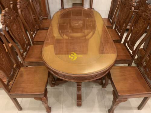 Bộ bàn ăn căm xe chim công 8 ghế bàn ovan BBA1178B - Hình ảnh 3