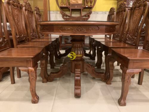 Bộ bàn ăn căm xe chim công 8 ghế bàn ovan BBA1178B - Hình ảnh 2