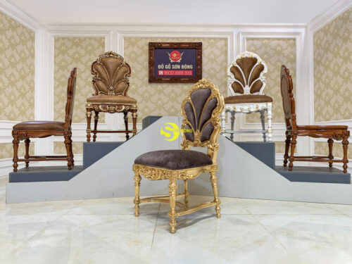 Ghế ăn cổ điển Louis Fidia dát vàng cao cấp GA086D1
