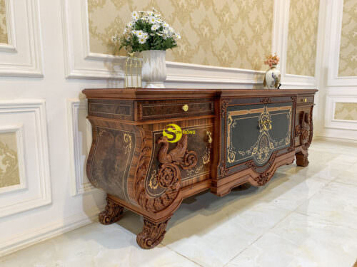 Tủ tivi gỗ gõ đỏ Louis Versailles đẳng cấp hoàng gia - TTV863