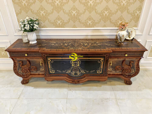 Tủ tivi gỗ gõ đỏ Louis Versailles đẳng cấp hoàng gia - TTV863