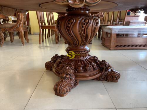 Chân bàn ăn tròn gõ đỏ chạm 43 - TBA069 - Hình ảnh 6