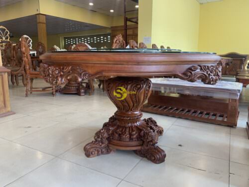 Chân bàn ăn tròn gõ đỏ chạm 43 - TBA069 - Hình ảnh 2