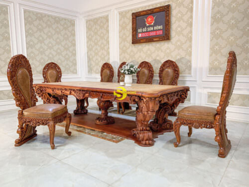 Bộ bàn ghế phòng bếp gỗ gõ đỏ phong cách cổ điển
