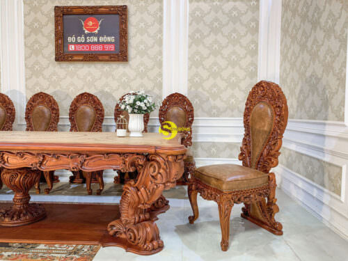 Bộ bàn ghế phòng bếp gỗ gõ đỏ phong cách cổ điển