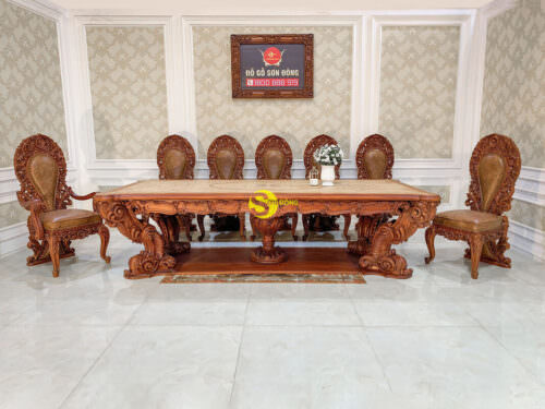 Bộ bàn ghế phòng bếp gỗ gõ đỏ phong cách cổ điển
