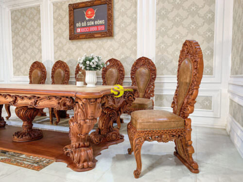 Bộ bàn ghế phòng bếp gỗ gõ đỏ phong cách cổ điển