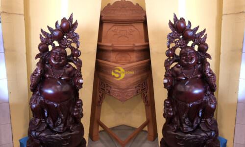 Tượng di lặc cành đào đẹp gỗ hương đá cao 1m15 - DL115