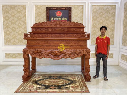 Sập thờ tứ linh gỗ hương đá tam cấp siêu vip chân 16 - SD216 - Hình ảnh 3