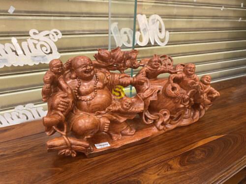 Di lặc gánh cành đào kéo bao tiền đồng tử gỗ hương ngang DL260 - Ảnh 4