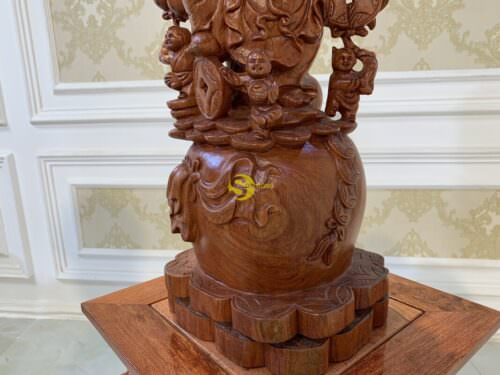 Di lặc ngũ phúc gánh cành đào gỗ hương cao 60 DLNP60 - Hình ảnh 6