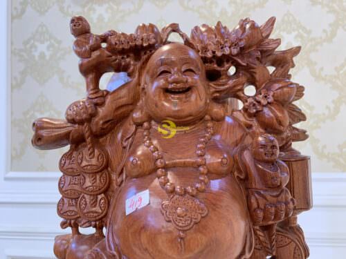 Di lặc ngũ phúc gánh cành đào gỗ hương cao 60 DLNP60 - Hình ảnh 3
