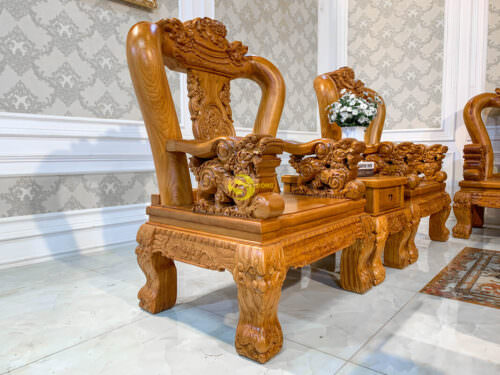 Bộ bàn ghế gõ đỏ chạm Lân 2 mặt tay 14 | 10 món - BBG231 - Hình ảnh 15