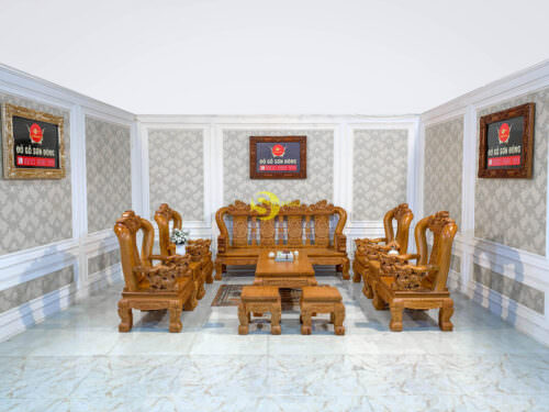 Bộ bàn ghế gõ đỏ chạm Lân 2 mặt tay 14 | 10 món - BBG231 - Hình ảnh 10