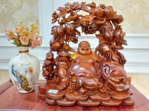 Di lạc hoan hỉ ngồi gốc đào gỗ hương - DL1108 - Hình ảnh 3