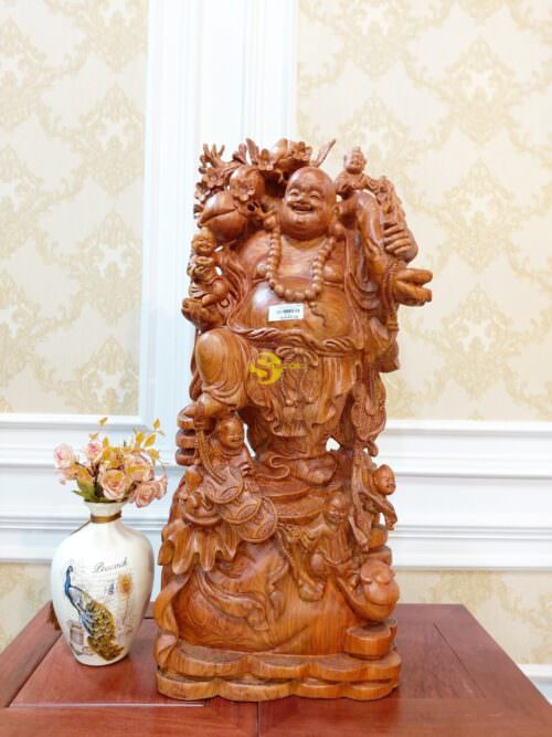 Di lặc ngũ phúc hoan hỉ đứng gốc đào gỗ hương - DL1202 - Hình ảnh 4