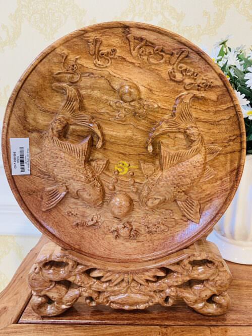 Đĩa lí ngư vọng nguyệt gỗ hương DLN30 - Ảnh 3