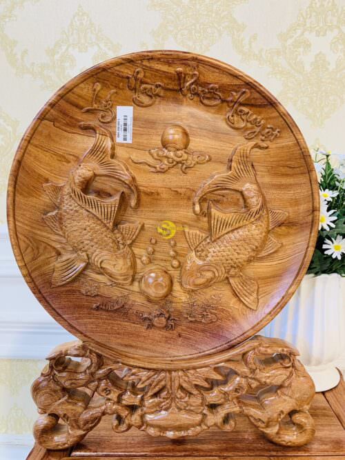 Đĩa lí ngư vọng nguyệt gỗ hương 40 DLN40 - Hình ảnh 3