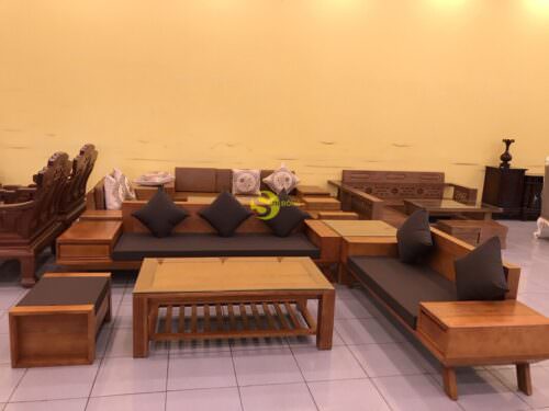 Bộ sofa nệm tay hộp thời thượng gỗ sồi nga 5 món SFG057 - Hình ảnh 3