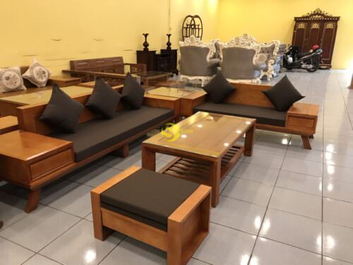 Bộ sofa nệm tay hộp thời thượng gỗ sồi nga 5 món SFG057 - Hình ảnh 2