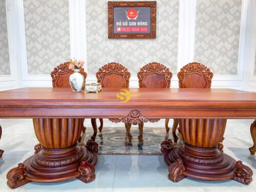 Bộ bàn ăn cổ điển nguyên tấm 10 ghế VIP - Hình ảnh 15