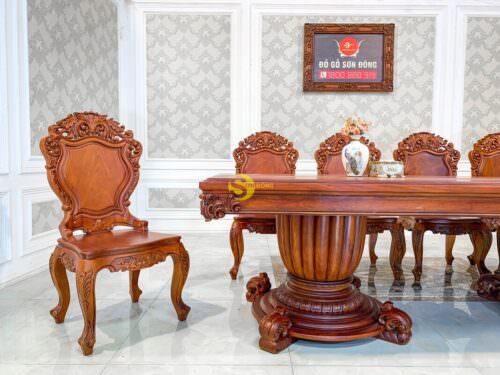 Bộ bàn ăn cổ điển nguyên tấm 10 ghế VIP - Hình ảnh 3
