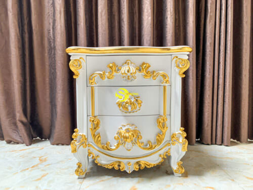 Tủ đầu giường cổ điển gỗ gõ đỏ sơn trắng dát vàng đẳng cấp hoàng gia - TDG029D