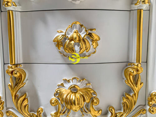 Tủ đầu giường cổ điển gỗ gõ đỏ sơn trắng dát vàng đẳng cấp hoàng gia - TDG029D