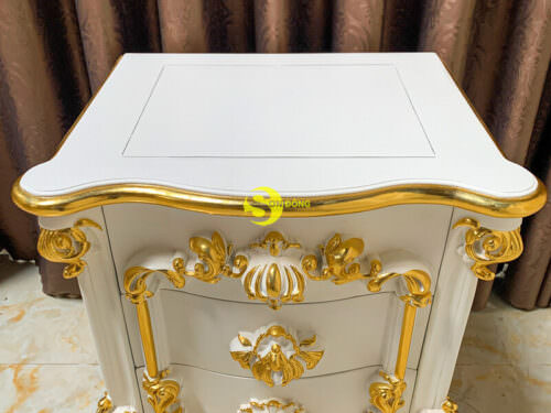 Tủ đầu giường cổ điển gỗ gõ đỏ sơn trắng dát vàng đẳng cấp hoàng gia - TDG029D