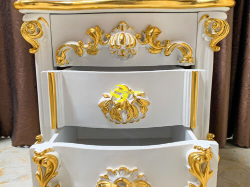 Tủ đầu giường cổ điển gỗ gõ đỏ sơn trắng dát vàng đẳng cấp hoàng gia - TDG029D