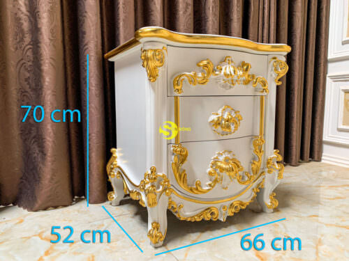 Tủ đầu giường cổ điển gỗ gõ đỏ sơn trắng dát vàng đẳng cấp hoàng gia - TDG029D