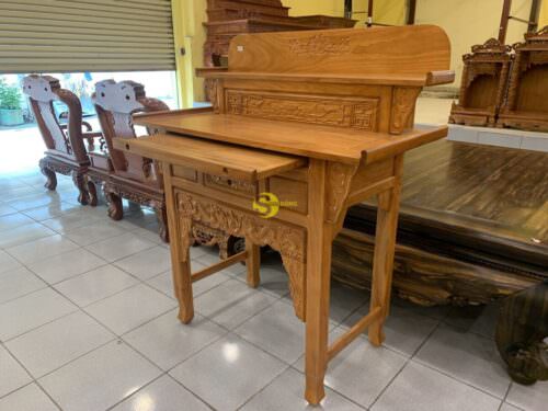 Bàn thờ nhị cấp gõ đỏ chạm sen 1m27 - SD325 - Hình ảnh 5