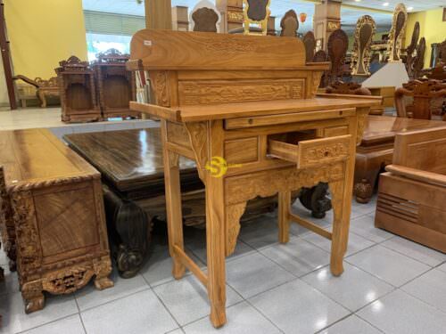 Bàn thờ nhị cấp gõ đỏ chạm sen 1m27 - SD325 - Hình ảnh 4