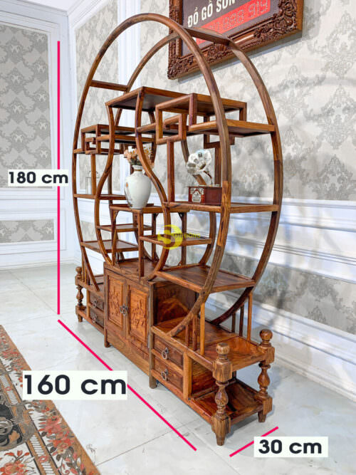 Kệ trang trí khung tròn lục bình gỗ cẩm lai  - KTT402 - Hình ảnh 4