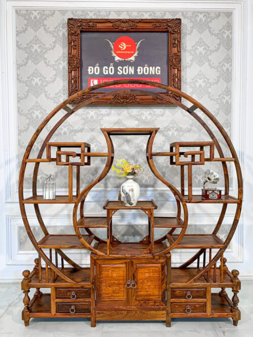 Kệ trang trí khung tròn lục bình gỗ cẩm lai  - KTT402 - Hình ảnh 6