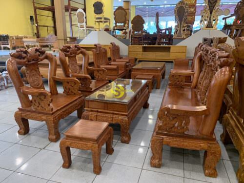 Bộ salon gỗ hương đá đào chim mặt liền giá trị cột 12 - 6 món BBG254 - Hình ảnh 5